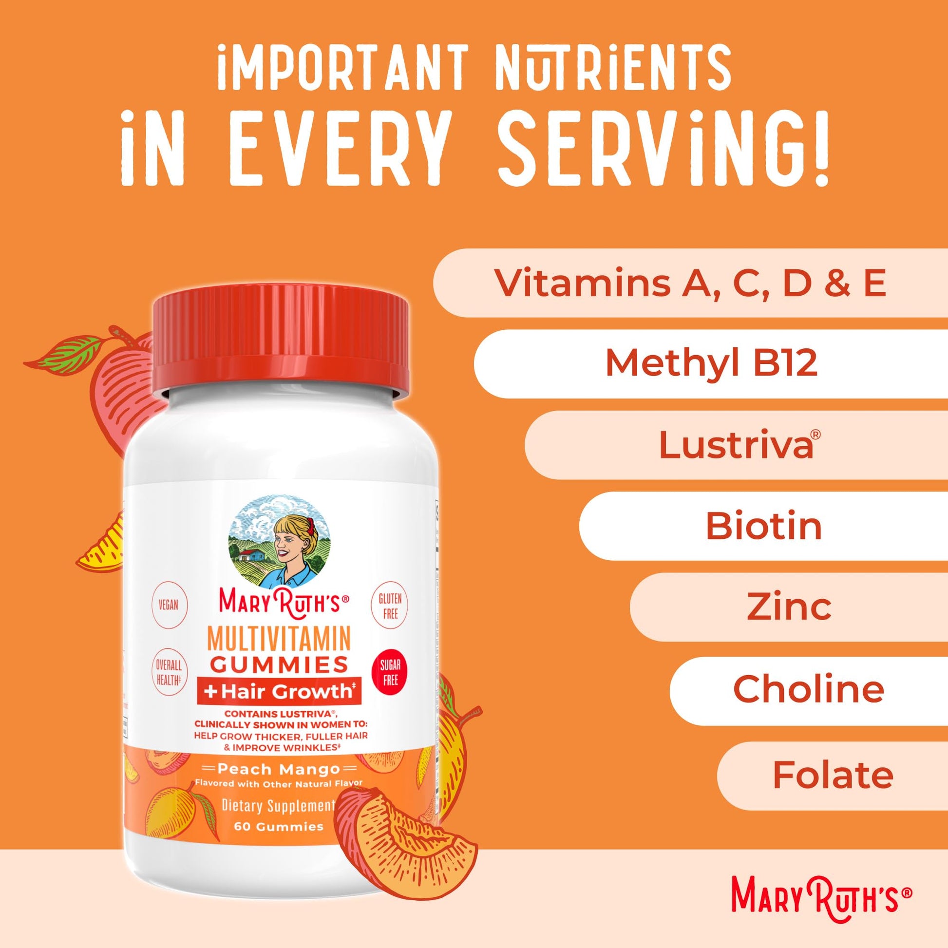 MaryRuth's Multivitamin + Hair Growth Gummies | with Lustriva® | Biotin 10000mcg | B Vitamins | Formulated for Thicker Hair, Wrinkles, Fine Lines, Skin Care | Ages 18+ | 30 Servings - PrimeBioHealth - canada supplements