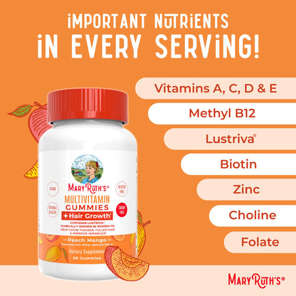 MaryRuth's Multivitamin + Hair Growth Gummies | with Lustriva® | Biotin 10000mcg | B Vitamins | Formulated for Thicker Hair, Wrinkles, Fine Lines, Skin Care | Ages 18+ | 30 Servings - PrimeBioHealth - canada supplements