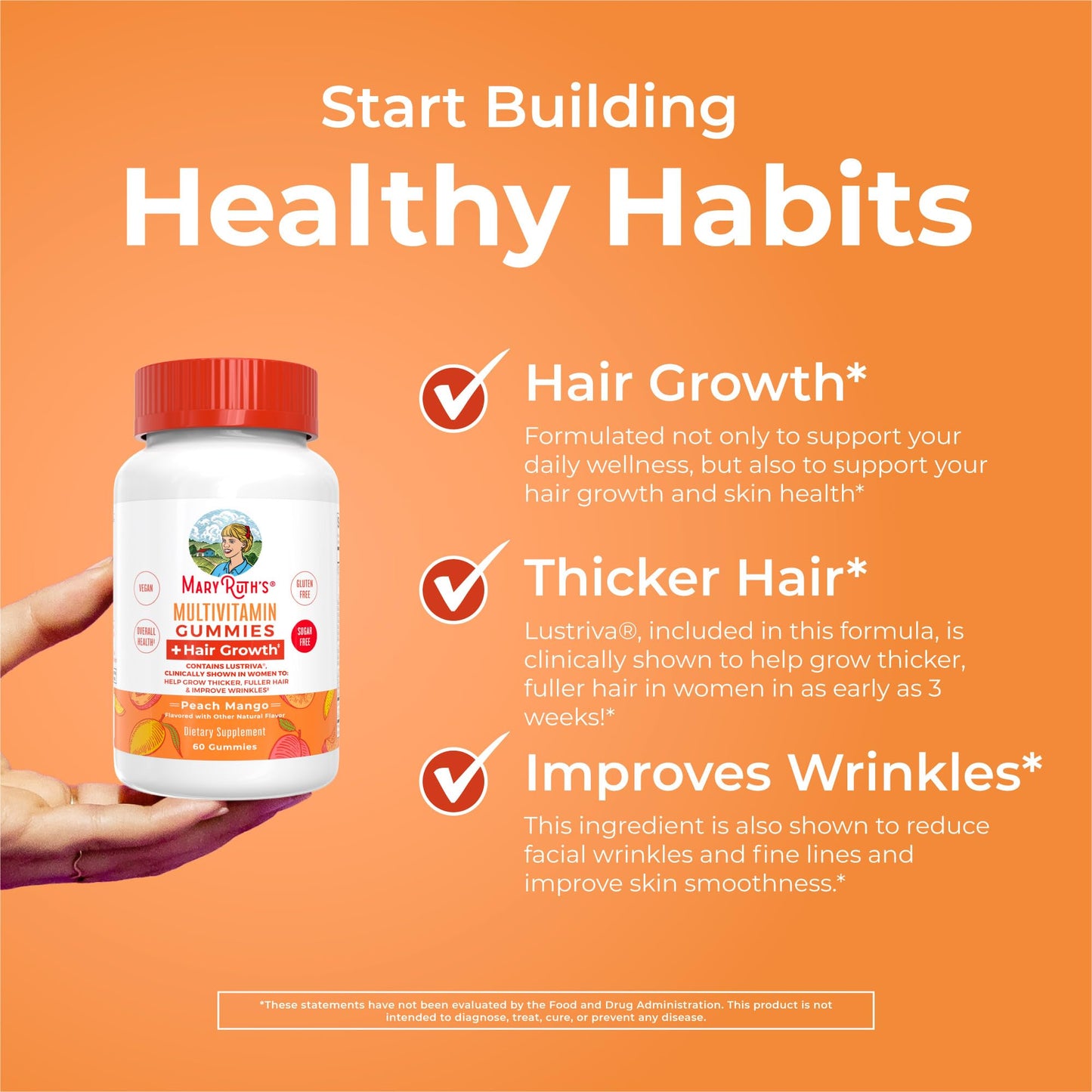 MaryRuth's Multivitamin + Hair Growth Gummies | with Lustriva® | Biotin 10000mcg | B Vitamins | Formulated for Thicker Hair, Wrinkles, Fine Lines, Skin Care | Ages 18+ | 30 Servings - PrimeBioHealth - canada supplements