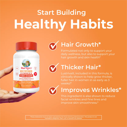 MaryRuth's Multivitamin + Hair Growth Gummies | with Lustriva® | Biotin 10000mcg | B Vitamins | Formulated for Thicker Hair, Wrinkles, Fine Lines, Skin Care | Ages 18+ | 30 Servings - PrimeBioHealth - canada supplements