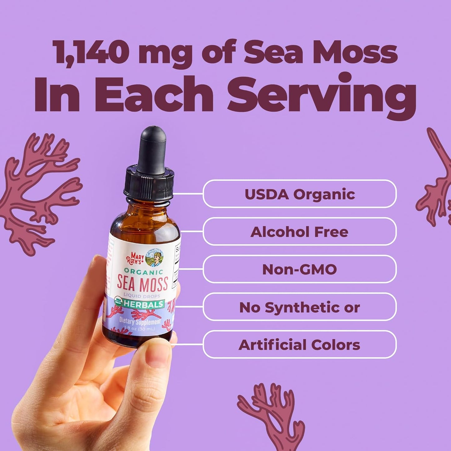 MARYRUTH'S Organic Irish Sea Moss Liquid Drops | Chondrus Crispus | Wild Harvested | Organic Irish Moss Formulated for Adults & Kids Ages 14+ | Unflavored | Sugar Free | Vegan | Non-GMO | 1 Fl Oz - PrimeBioHealth - canada supplements