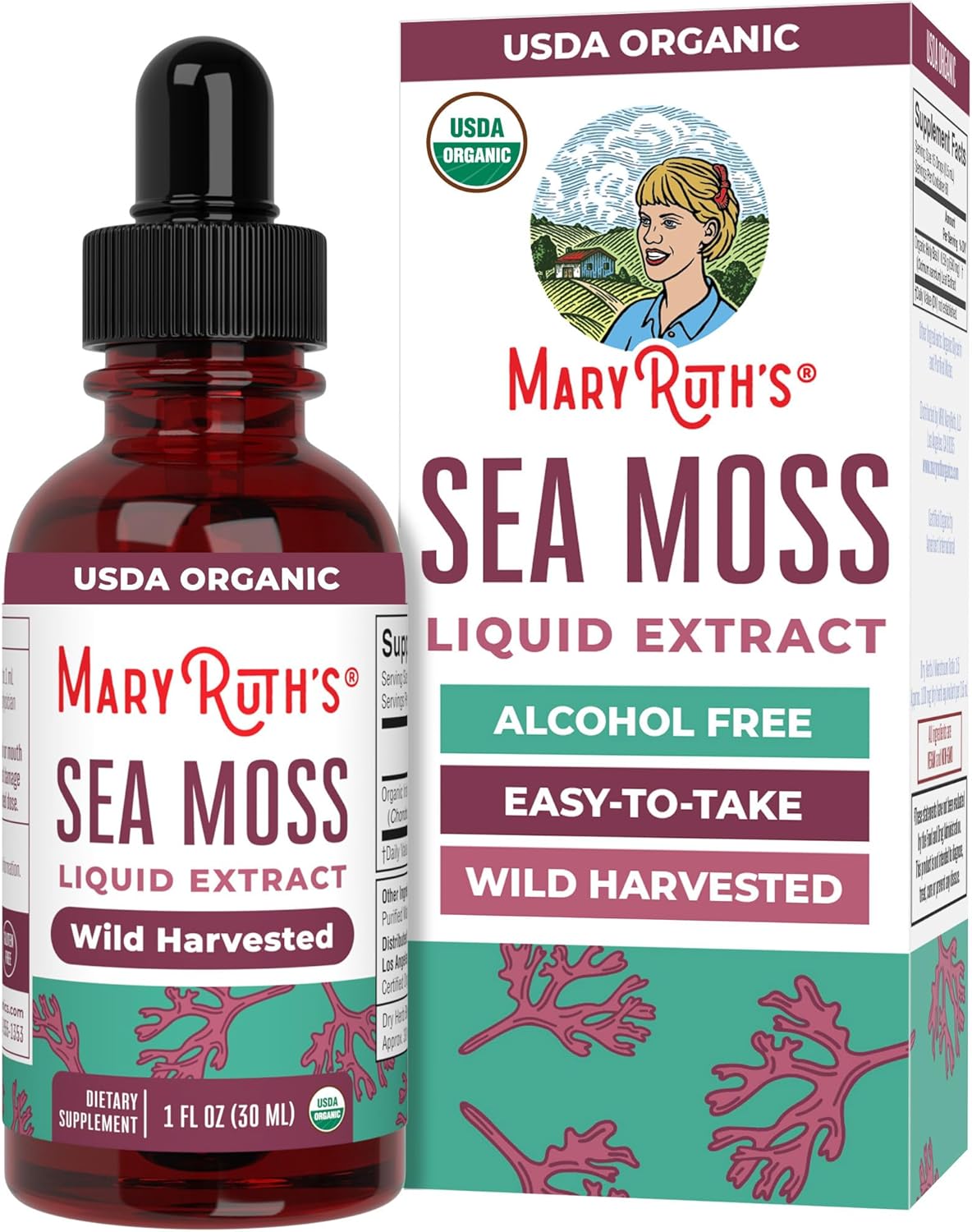 MARYRUTH'S Organic Irish Sea Moss Liquid Drops | Chondrus Crispus | Wild Harvested | Organic Irish Moss Formulated for Adults & Kids Ages 14+ | Unflavored | Sugar Free | Vegan | Non-GMO | 1 Fl Oz - PrimeBioHealth - canada supplements