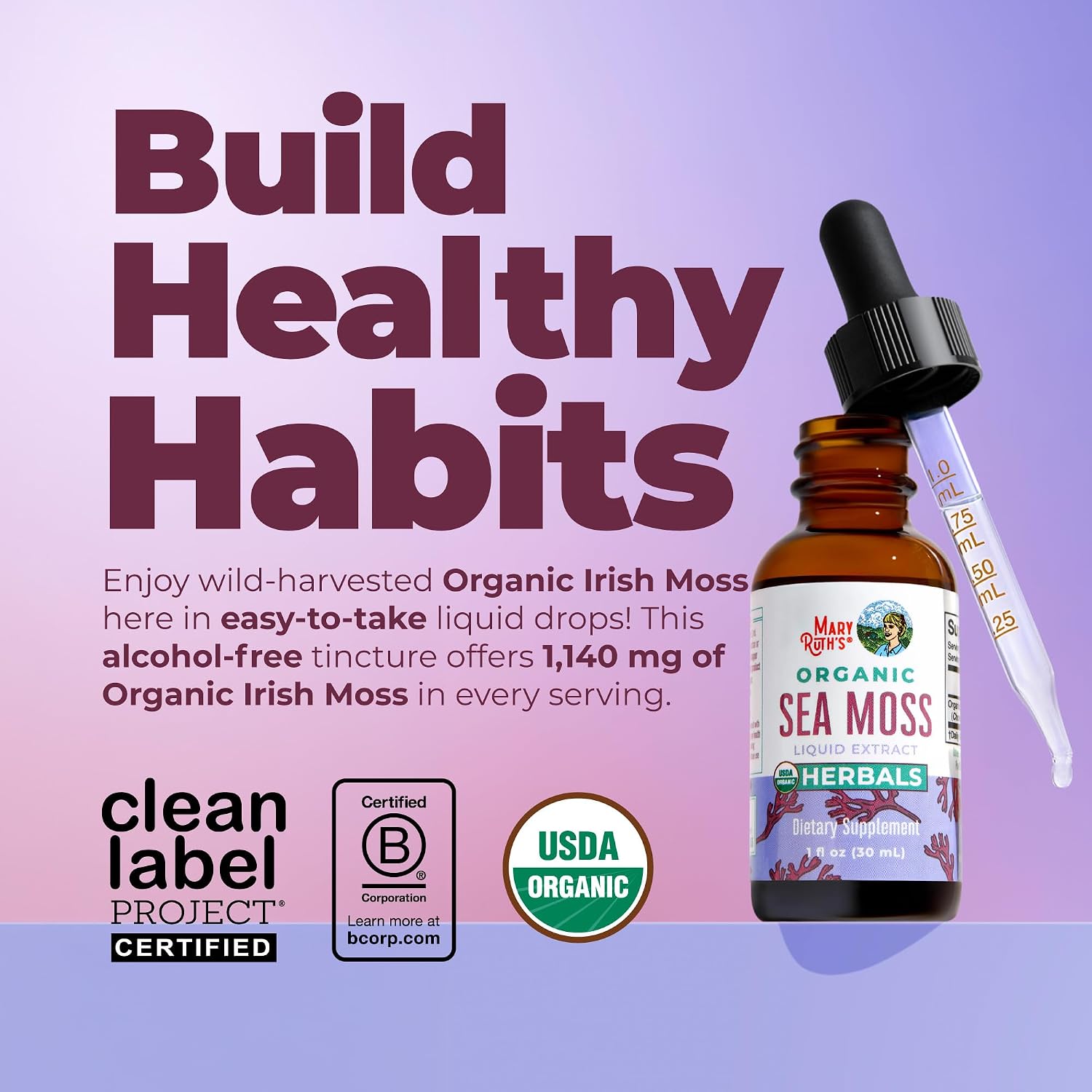 MARYRUTH'S Organic Irish Sea Moss Liquid Drops | Chondrus Crispus | Wild Harvested | Organic Irish Moss Formulated for Adults & Kids Ages 14+ | Unflavored | Sugar Free | Vegan | Non-GMO | 1 Fl Oz - PrimeBioHealth - canada supplements