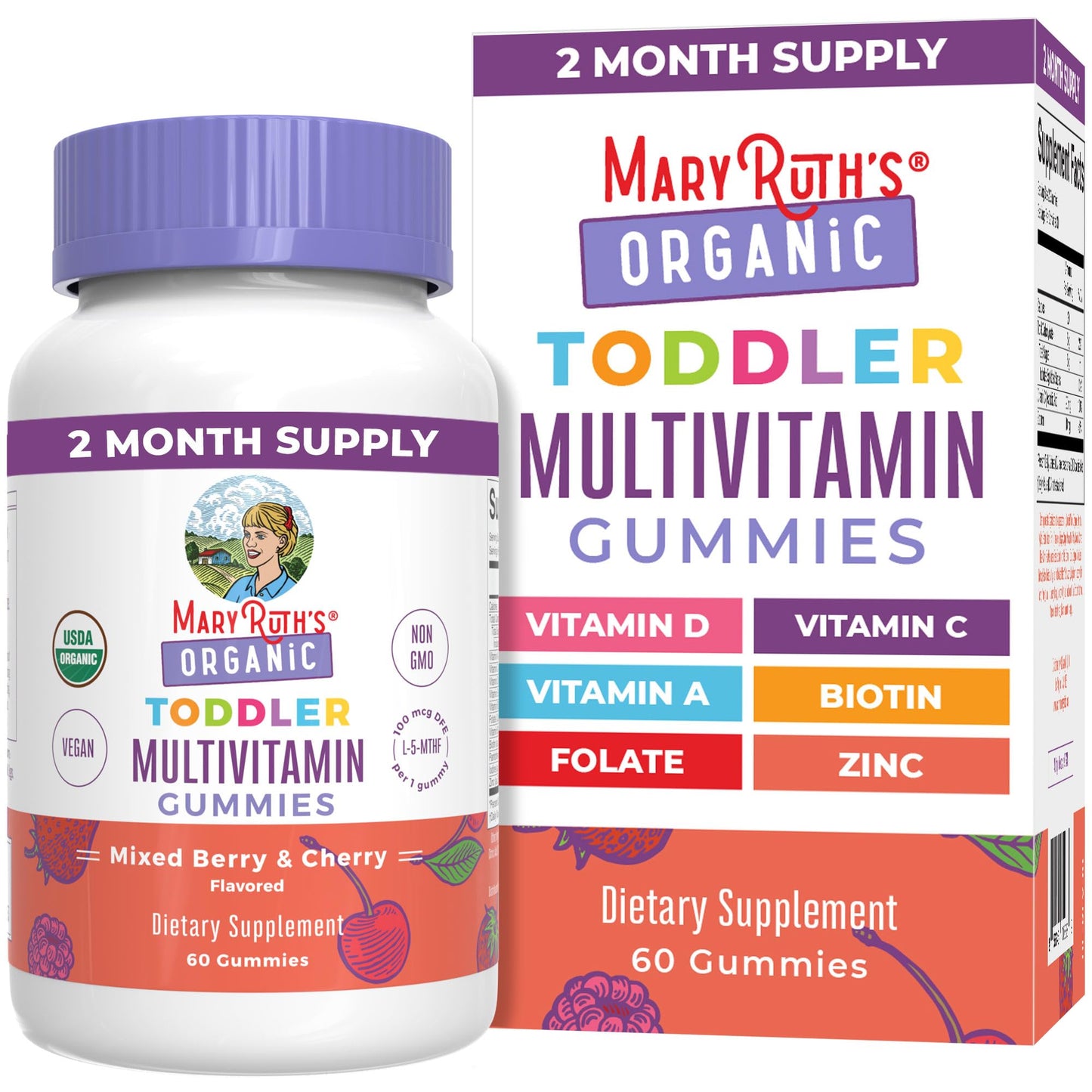MARYRUTH'S Organic Toddler Multivitamin Gummies | Ages 4+ | Vitamin A, C, D, E, B6, B12, Biotin, Iodine, Zinc | Immunity | Bone & Teeth Health - PrimeBioHealth - canada supplements
