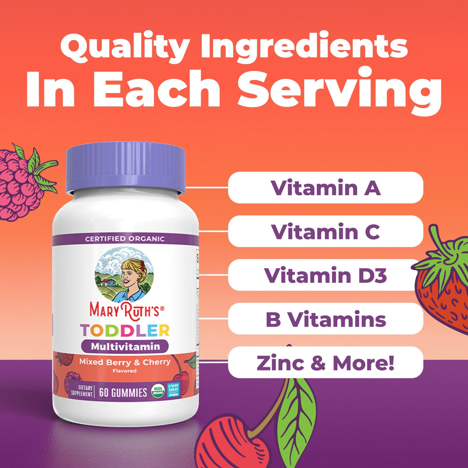 MARYRUTH'S Organic Toddler Multivitamin Gummies | Ages 4+ | Vitamin A, C, D, E, B6, B12, Biotin, Iodine, Zinc | Immunity | Bone & Teeth Health - PrimeBioHealth - canada supplements