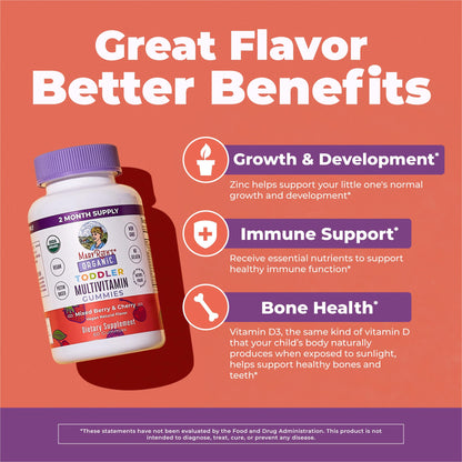 MARYRUTH'S Organic Toddler Multivitamin Gummies | Ages 4+ | Vitamin A, C, D, E, B6, B12, Biotin, Iodine, Zinc | Immunity | Bone & Teeth Health - PrimeBioHealth - canada supplements