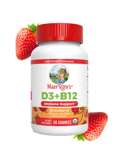 MARYRUTH'S Organic Vitamin D3 + B12 Gummies for Ages 4+ | Bone Health | Immune Support | Energy Metabolism | Cognitive Function | Vegan | Non-GMO - PrimeBioHealth - canada supplements