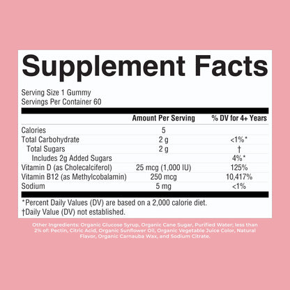 MARYRUTH'S Organic Vitamin D3 + B12 Gummies for Ages 4+ | Bone Health | Immune Support | Energy Metabolism | Cognitive Function | Vegan | Non-GMO - PrimeBioHealth - canada supplements
