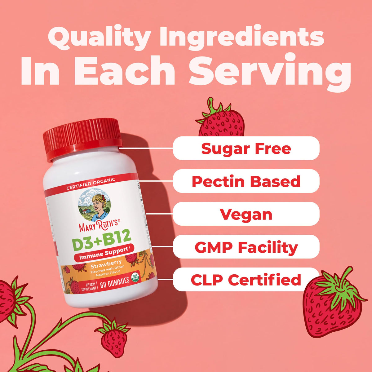 MARYRUTH'S Organic Vitamin D3 + B12 Gummies for Ages 4+ | Bone Health | Immune Support | Energy Metabolism | Cognitive Function | Vegan | Non-GMO - PrimeBioHealth - canada supplements