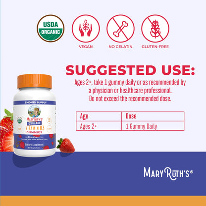 MARYRUTH'S Organic Vitamin D3 Gummies | 1000 IU | USDA Organic | Immune Support| Bone Health | Muscle Function | for Adults & Kids Ages 2+ - PrimeBioHealth - canada supplements