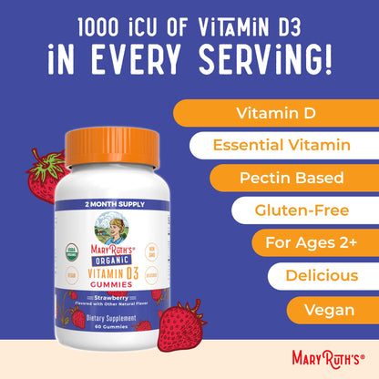 MARYRUTH'S Organic Vitamin D3 Gummies | 1000 IU | USDA Organic | Immune Support| Bone Health | Muscle Function | for Adults & Kids Ages 2+ - PrimeBioHealth - canada supplements