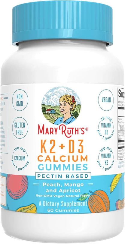 MARYRUTH'S Organics Calcium with Vitamin D & Vitamin K2, 2 Month Supply, Calcium Supplement Supports Bone Health & Joint Support, with Vitamins D3 K2 Gummies, Vegan, Non-GMO, Gluten Free, 60 Count - PrimeBioHealth - canada supplements