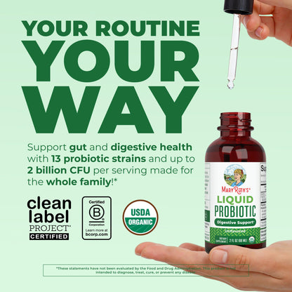 MARYRUTH'S Organics Liquid Probiotic for Ages 4+ | 2 Billion CFU | 13 Probiotic Strains | Gut Health & Digestive Support | Gas & Bloating Support | Vegan | Gluten Free | Travel-Friendly | 40 Servings - PrimeBioHealth - canada supplements