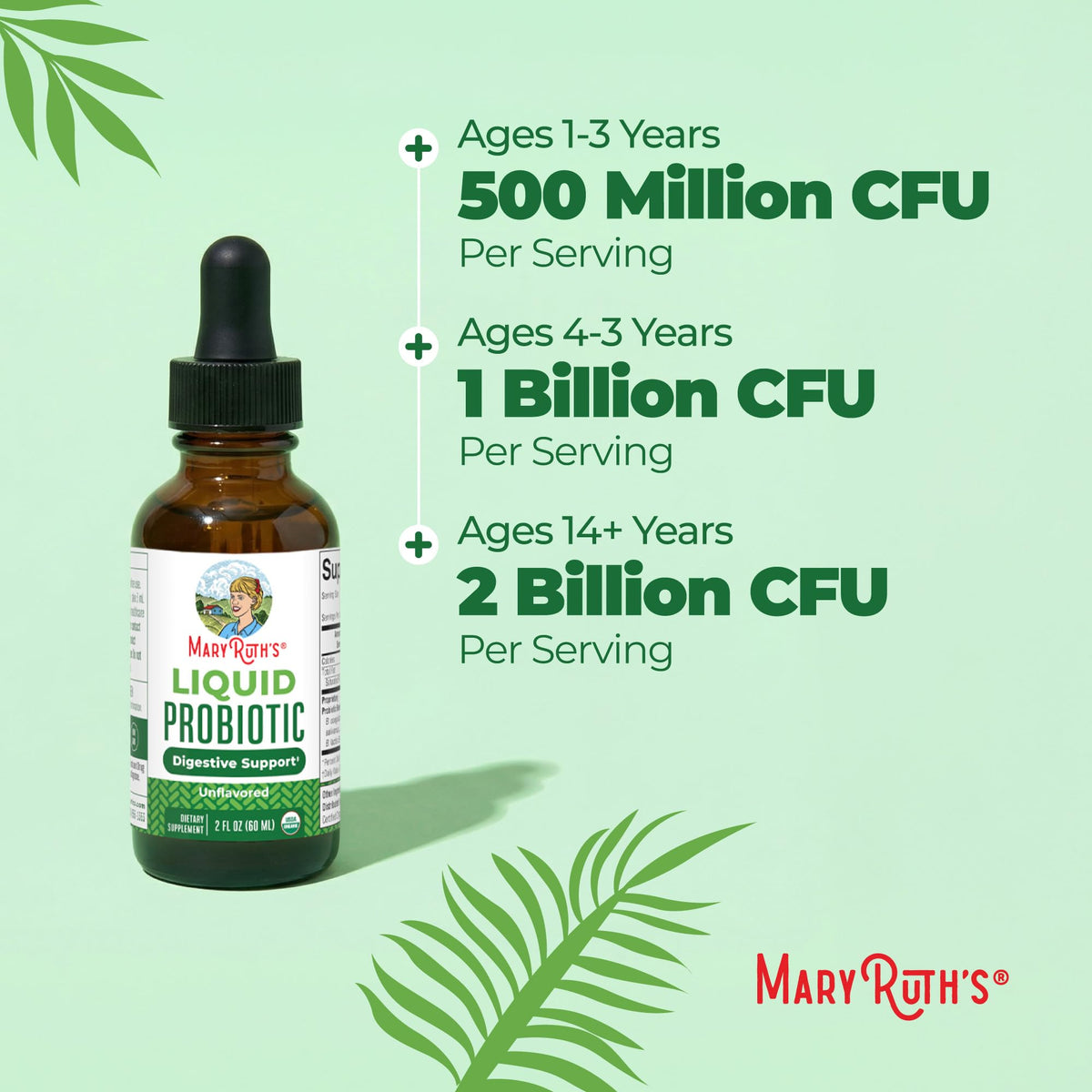 MARYRUTH'S Organics Liquid Probiotic for Ages 4+ | 2 Billion CFU | 13 Probiotic Strains | Gut Health & Digestive Support | Gas & Bloating Support | Vegan | Gluten Free | Travel-Friendly | 40 Servings - PrimeBioHealth - canada supplements