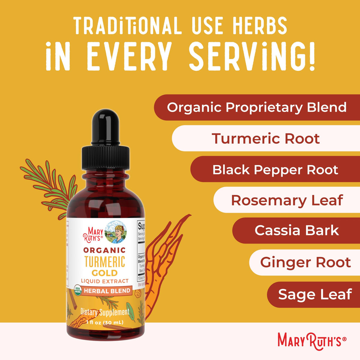 MARYRUTH'S Organics USDA Turmeric Gold Liquid Drops | Herbal Blend | Turmeric Curcumin | Black Pepper | Cassia Cinnamon Bark | Ginger Root | Immune Support - PrimeBioHealth - canada supplements