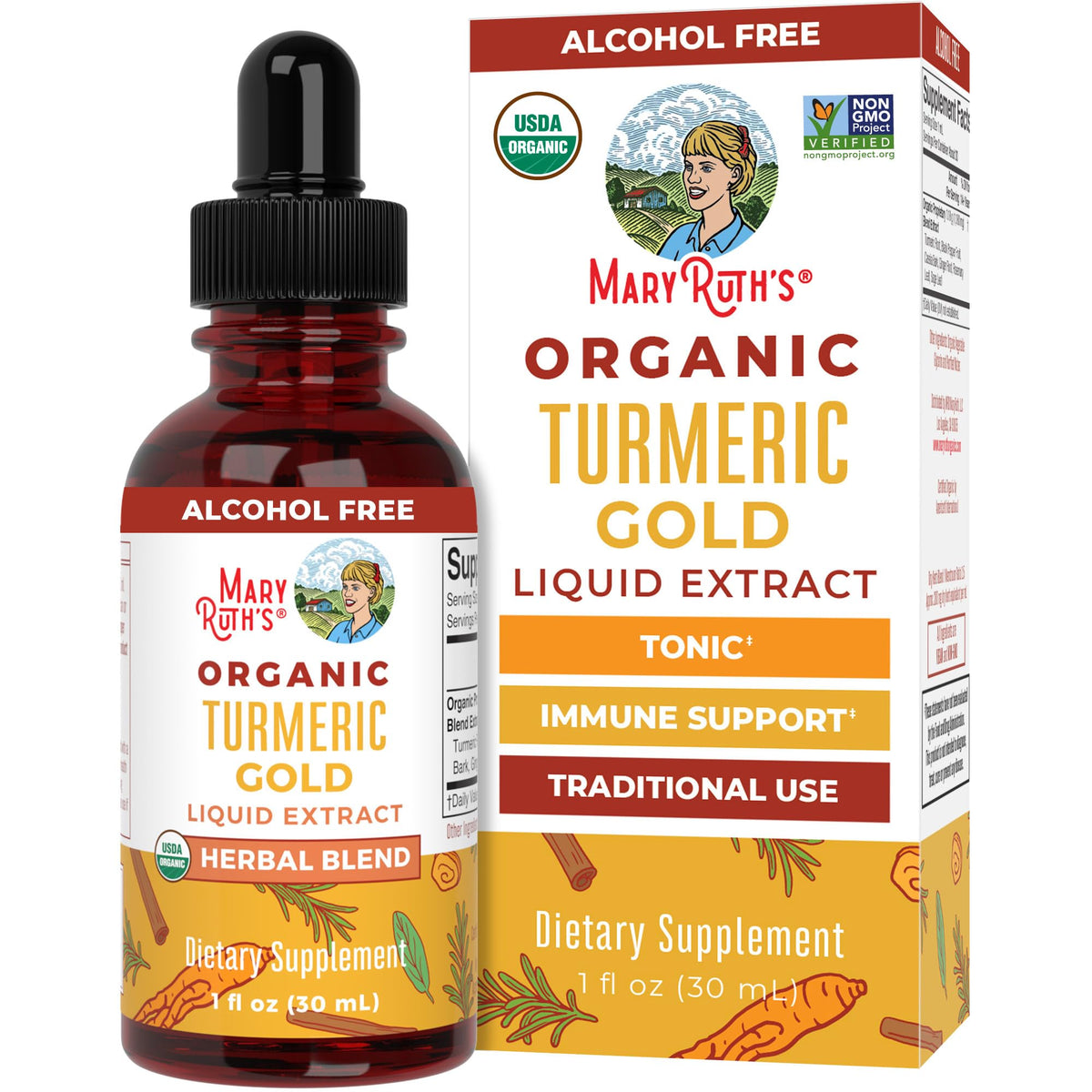 MARYRUTH'S Organics USDA Turmeric Gold Liquid Drops | Herbal Blend | Turmeric Curcumin | Black Pepper | Cassia Cinnamon Bark | Ginger Root | Immune Support - PrimeBioHealth - canada supplements