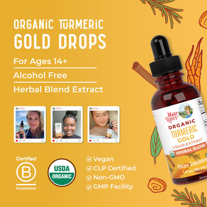 MARYRUTH'S Organics USDA Turmeric Gold Liquid Drops | Herbal Blend | Turmeric Curcumin | Black Pepper | Cassia Cinnamon Bark | Ginger Root | Immune Support - PrimeBioHealth - canada supplements