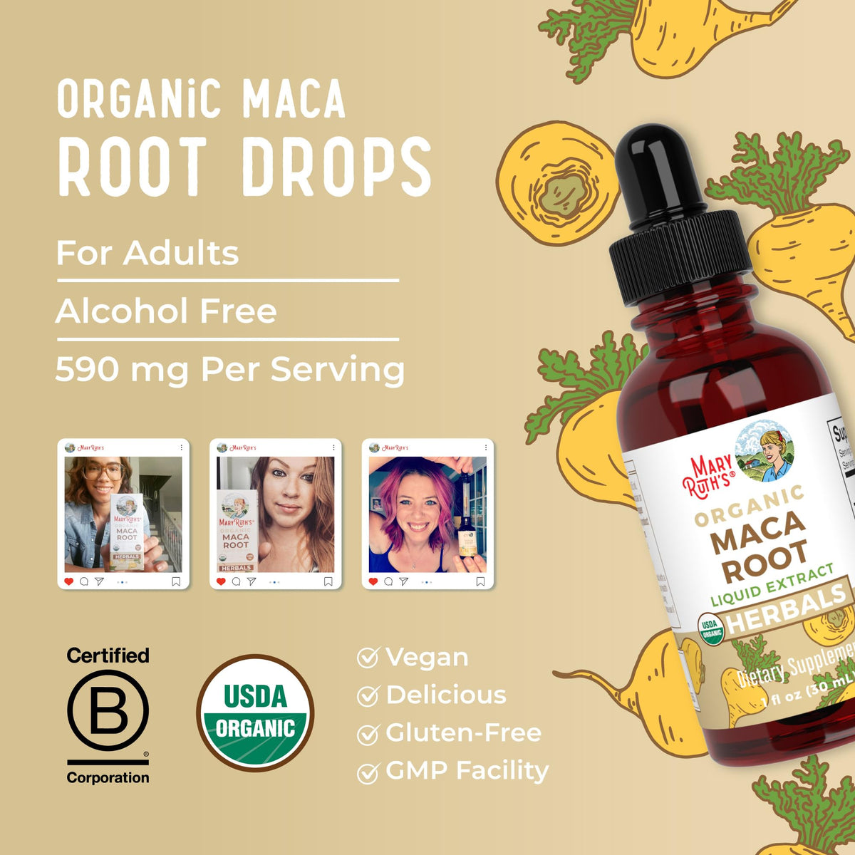 MARYRUTH'S USDA Organic Maca Root Liquid Drops | Vegan | Non-GMO | Gluten Free | Alcohol Free | 1 Fl Oz - PrimeBioHealth - canada supplements