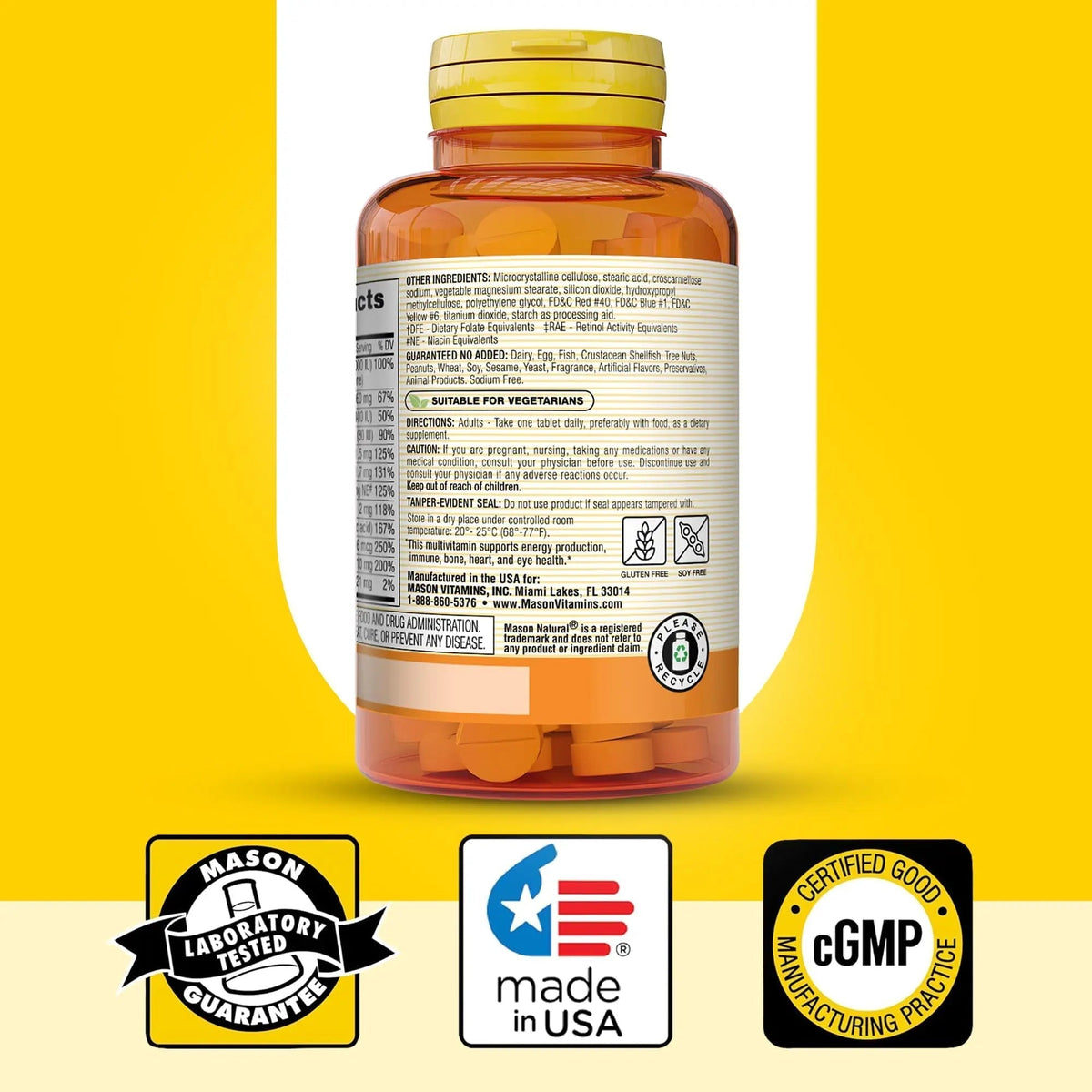 MASON NATURAL Mini Multi Vitamins, Vitamins A, C, D3, E, B1, B2, B3, B6, B12, Folate and Calcium for Overall Health, 1 Year Supply - PrimeBioHealth - canada supplements