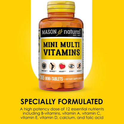MASON NATURAL Mini Multi Vitamins, Vitamins A, C, D3, E, B1, B2, B3, B6, B12, Folate and Calcium for Overall Health, 1 Year Supply - PrimeBioHealth - canada supplements