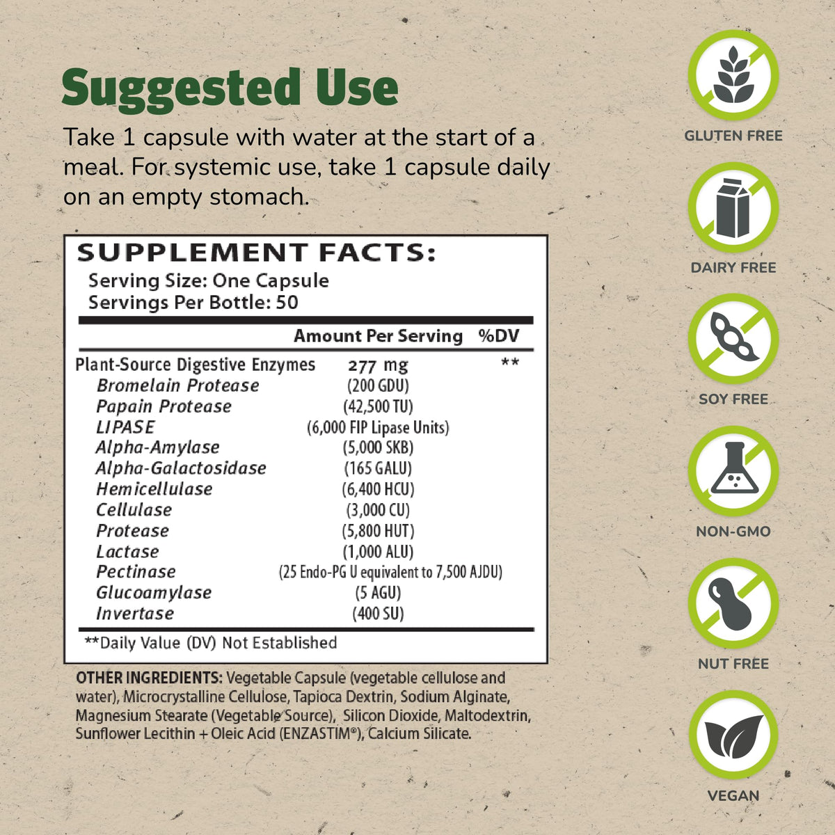 Master Supplements Enzalase - 50 Capsules - Probiotic Compatible Enzymes - Provides Digestive Boost + Gas & Bloating Relief - Gluten Free - 50 Servings - PrimeBioHealth - canada supplements