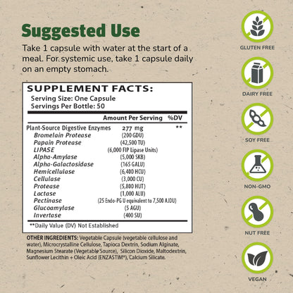 Master Supplements Enzalase - 50 Capsules - Probiotic Compatible Enzymes - Provides Digestive Boost + Gas & Bloating Relief - Gluten Free - 50 Servings - PrimeBioHealth - canada supplements