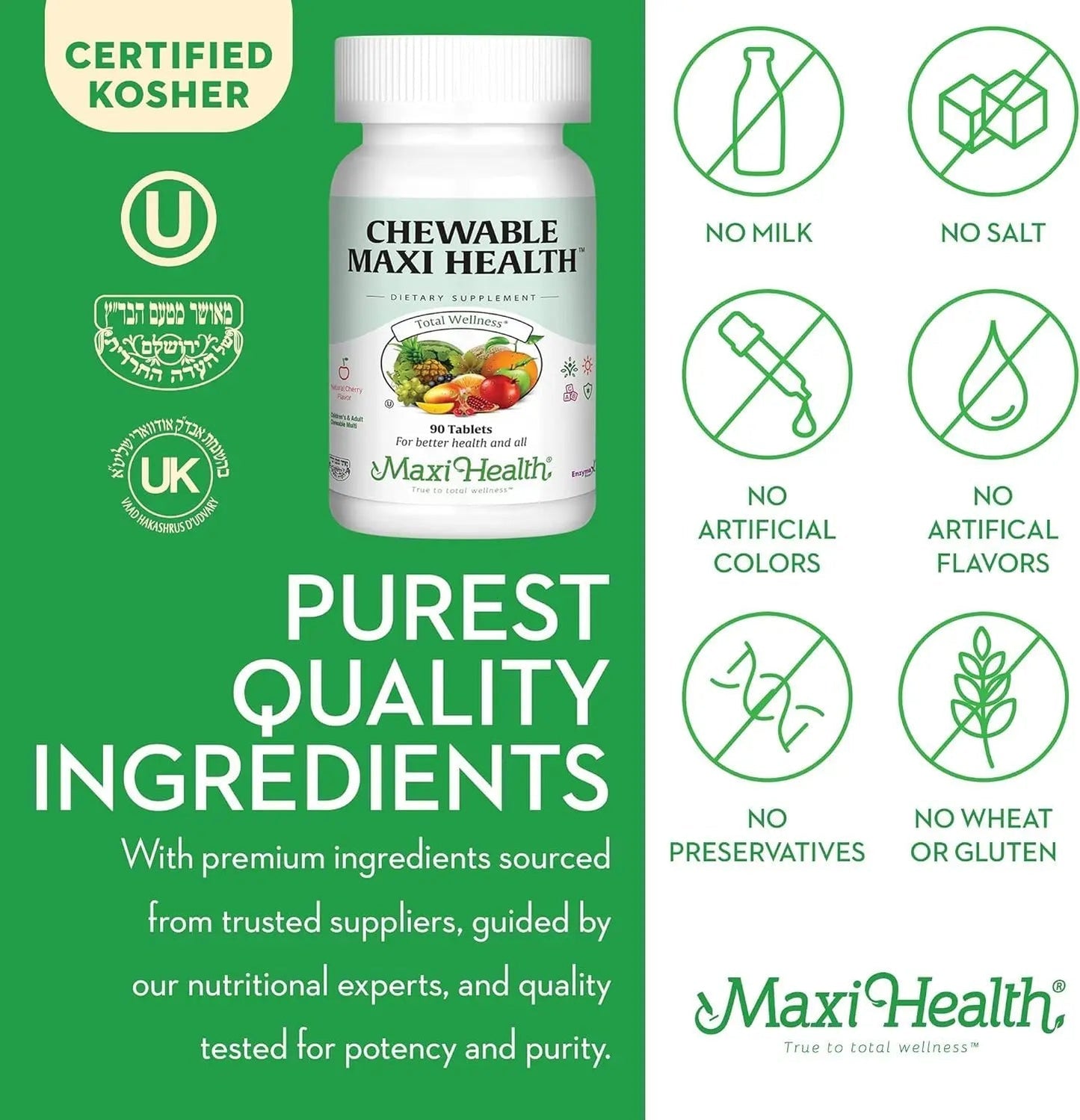 Maxi Health Chewable Multivitamin for Kids, Teens and Adults - Cherry Chewable Vitamins for Adults & Children - PrimeBioHealth - canada supplements