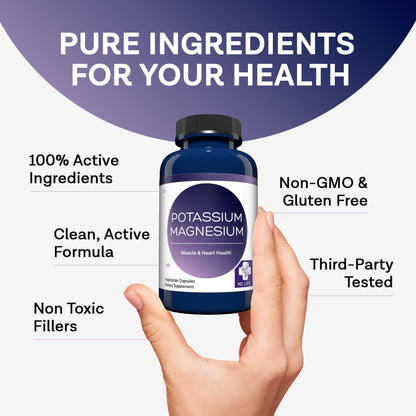 MD. Life Potassium Magnesium Supplement - 90 Capsules - Magnesium Potassium Supplement - High Absorption Complex - PrimeBioHealth - canada supplements