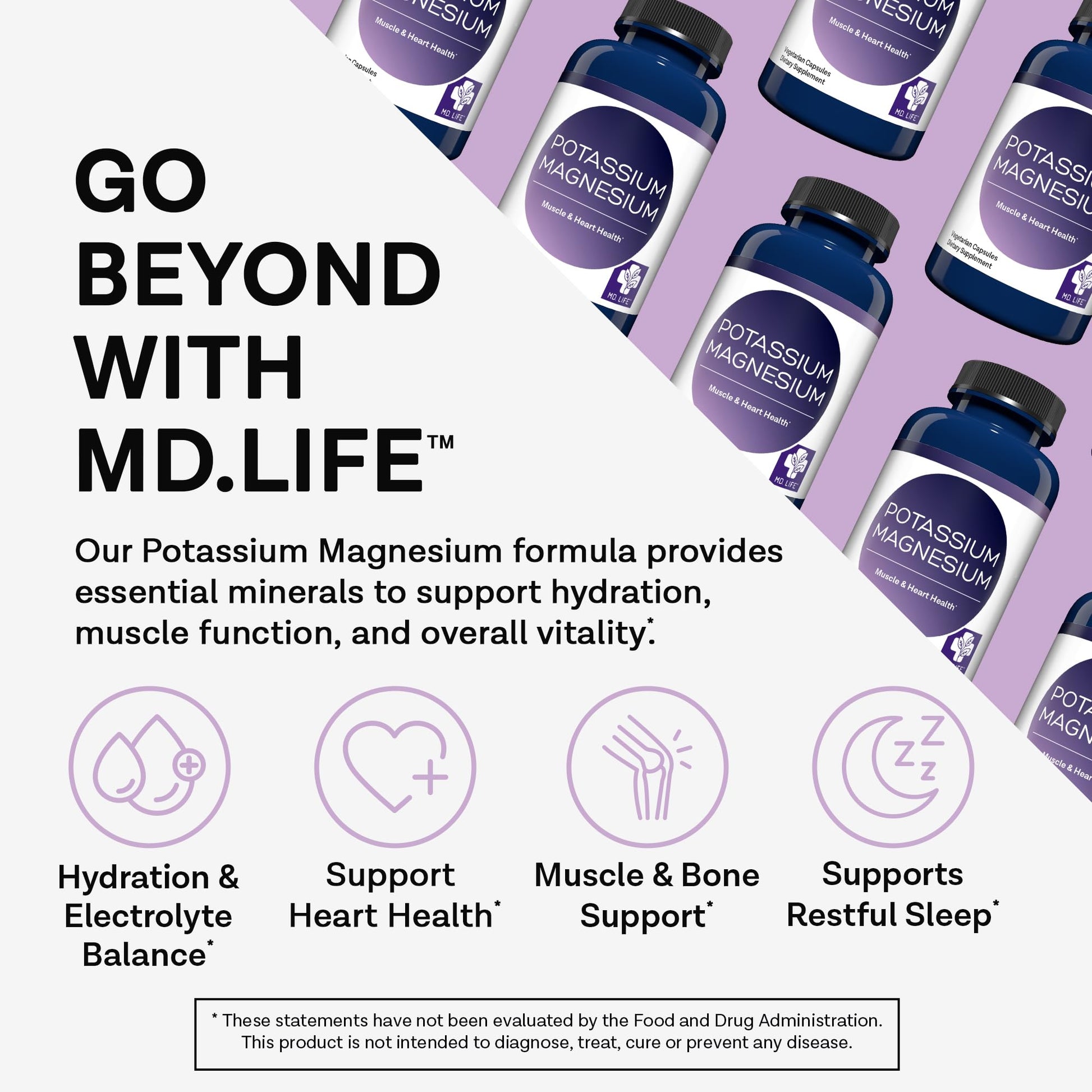 MD. Life Potassium Magnesium Supplement - 90 Capsules - Magnesium Potassium Supplement - High Absorption Complex - PrimeBioHealth - canada supplements