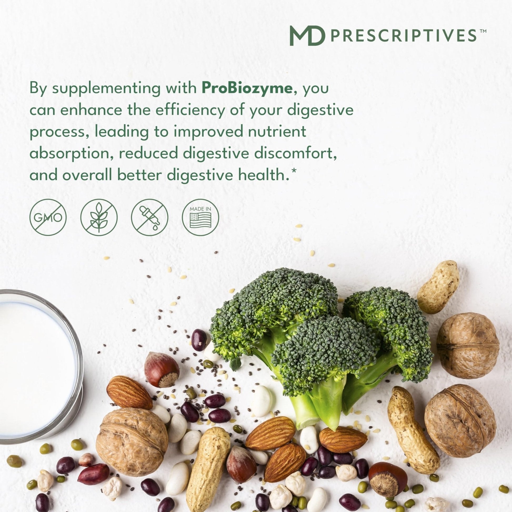 MD Prescriptives - ProbioZyme - Vegetarian Digestive Enzymes - Supplement for Digestive & Gut Health - 90 Capsules - PrimeBioHealth - canada supplements