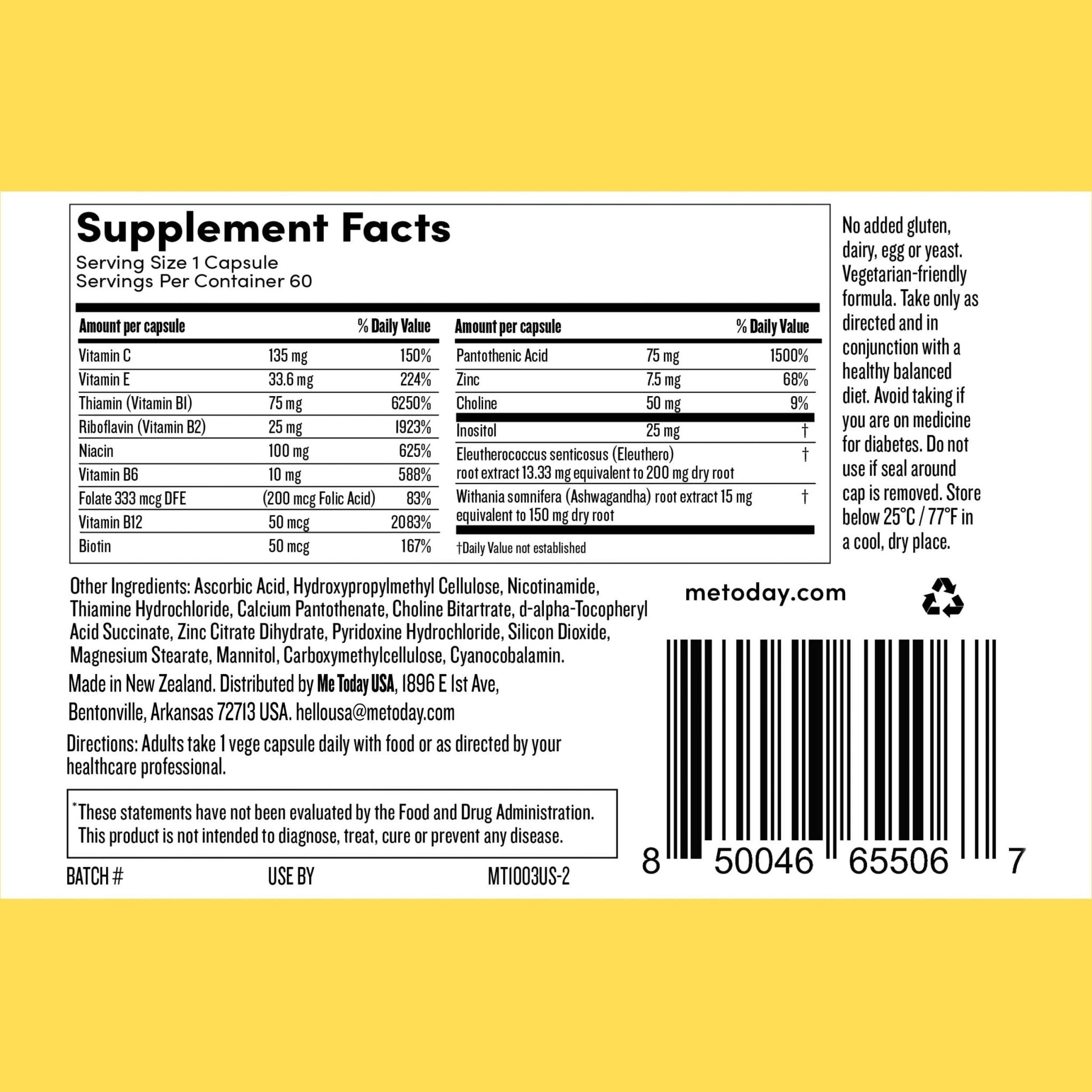 me today Energise Supplement Super B Vitamin B Complex for Men & Women - B6, B12 with Vitamin C, Zinc, Ashwagandha and Siberian Ginseng - PrimeBioHealth - canada supplements
