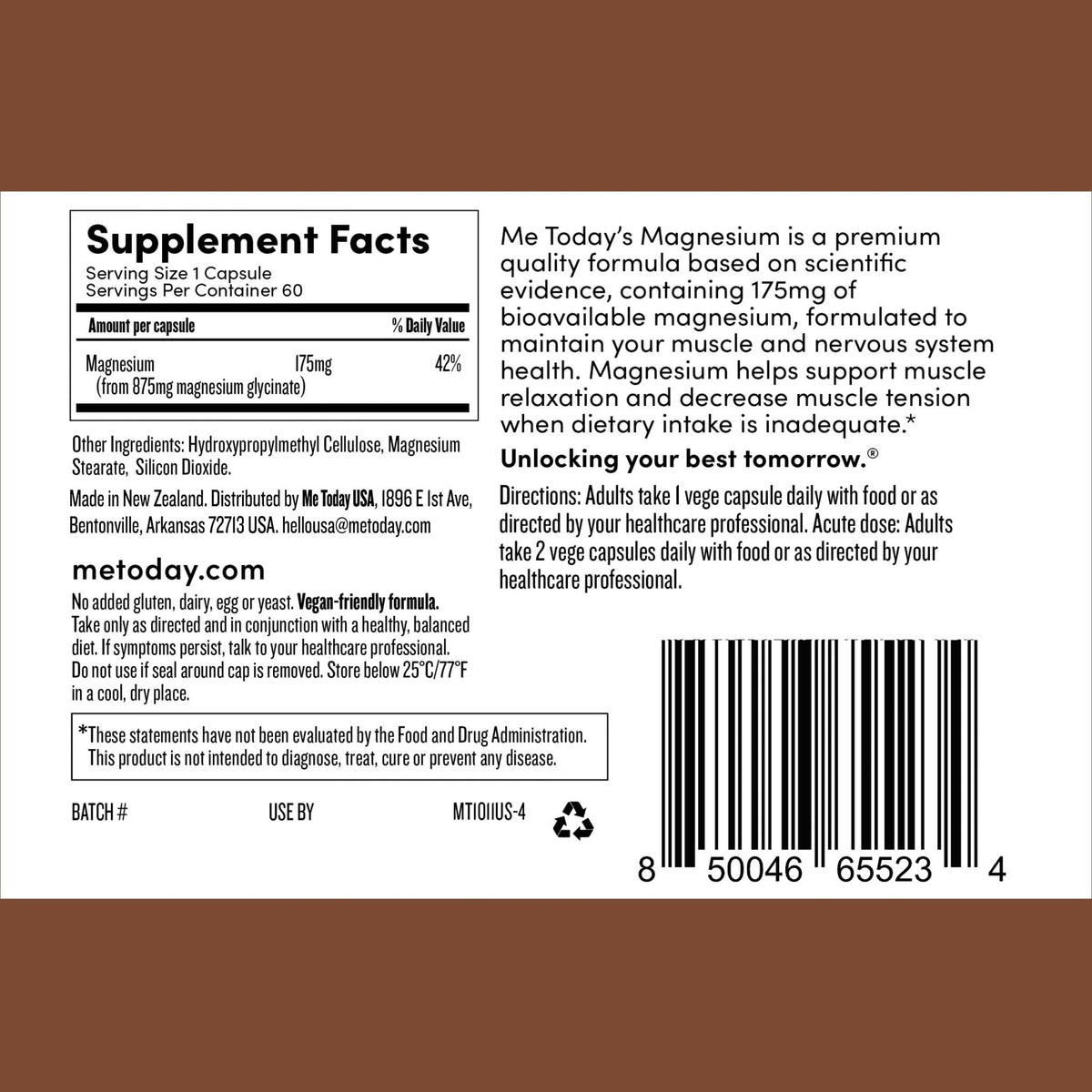 Me Today Magnesium Glycinate Supplement – 175mg High Absorption Magnesium Glycinate Capsule for Muscle Recovery, Nervous System Support, - PrimeBioHealth - canada supplements