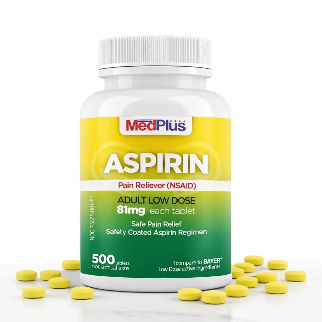 MedPlus Low Dose Aspirin 81 mg - 500 Tablets | Enteric Coated | Pain Reliever for Minor Aches and Pains, Fever Reducer - Made in USA - PrimeBioHealth - canada supplements