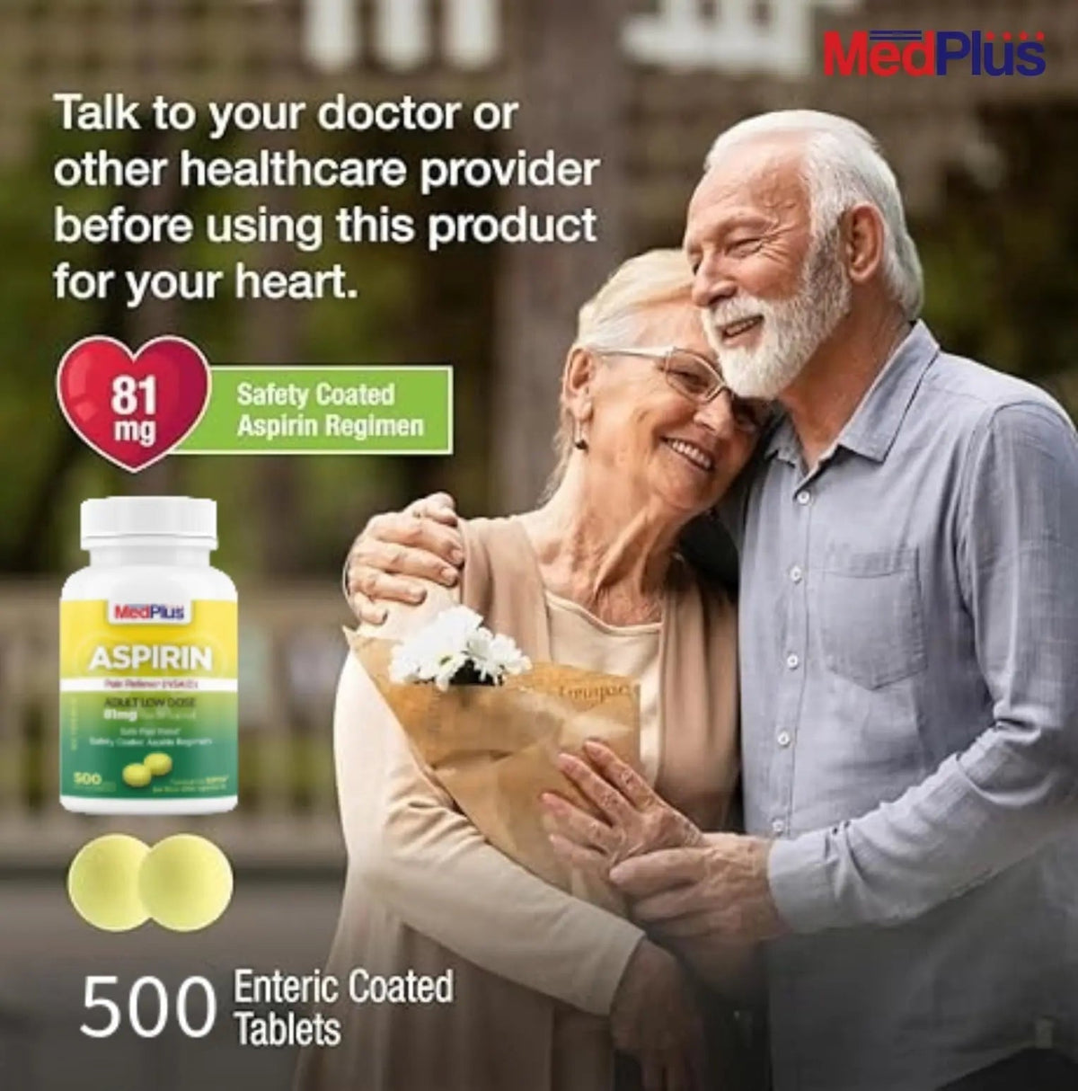MedPlus Low Dose Aspirin 81 mg - 500 Tablets | Enteric Coated | Pain Reliever for Minor Aches and Pains, Fever Reducer - Made in USA - PrimeBioHealth - canada supplements