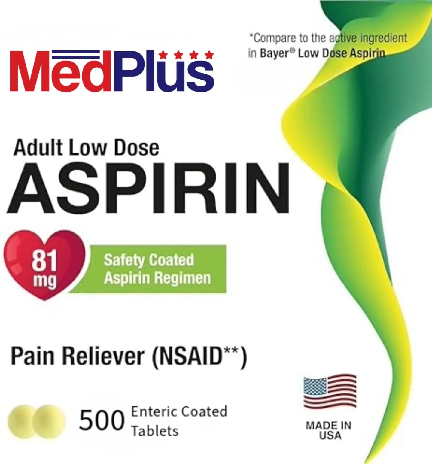 MedPlus Low Dose Aspirin 81 mg - 500 Tablets | Enteric Coated | Pain Reliever for Minor Aches and Pains, Fever Reducer - Made in USA - PrimeBioHealth - canada supplements