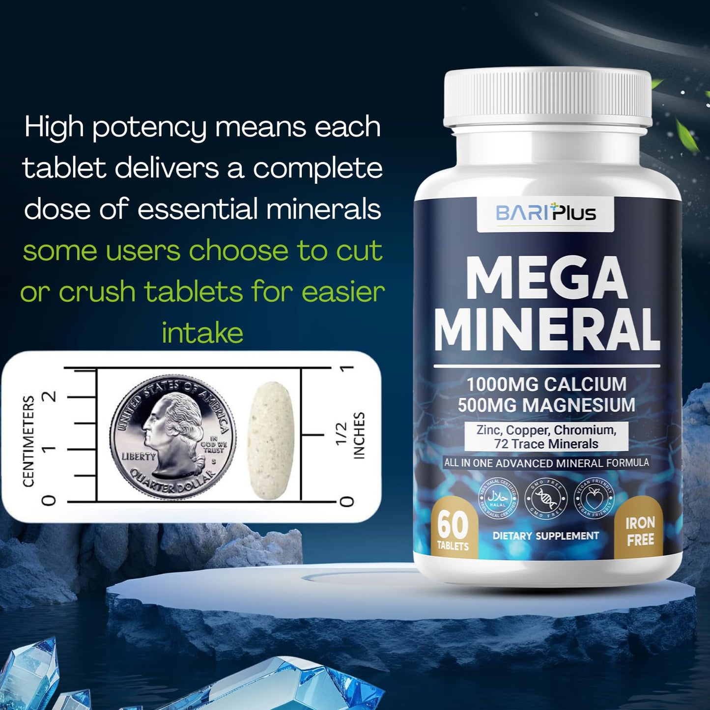 Mega Mineral – Complete Complex with Vitamin D, Calcium, Magnesium, Zinc, Potassium, Boron, Selenium, Chromium & Trace Minerals – Iron-Free – USA Made – 60 Tablets - PrimeBioHealth - canada supplements