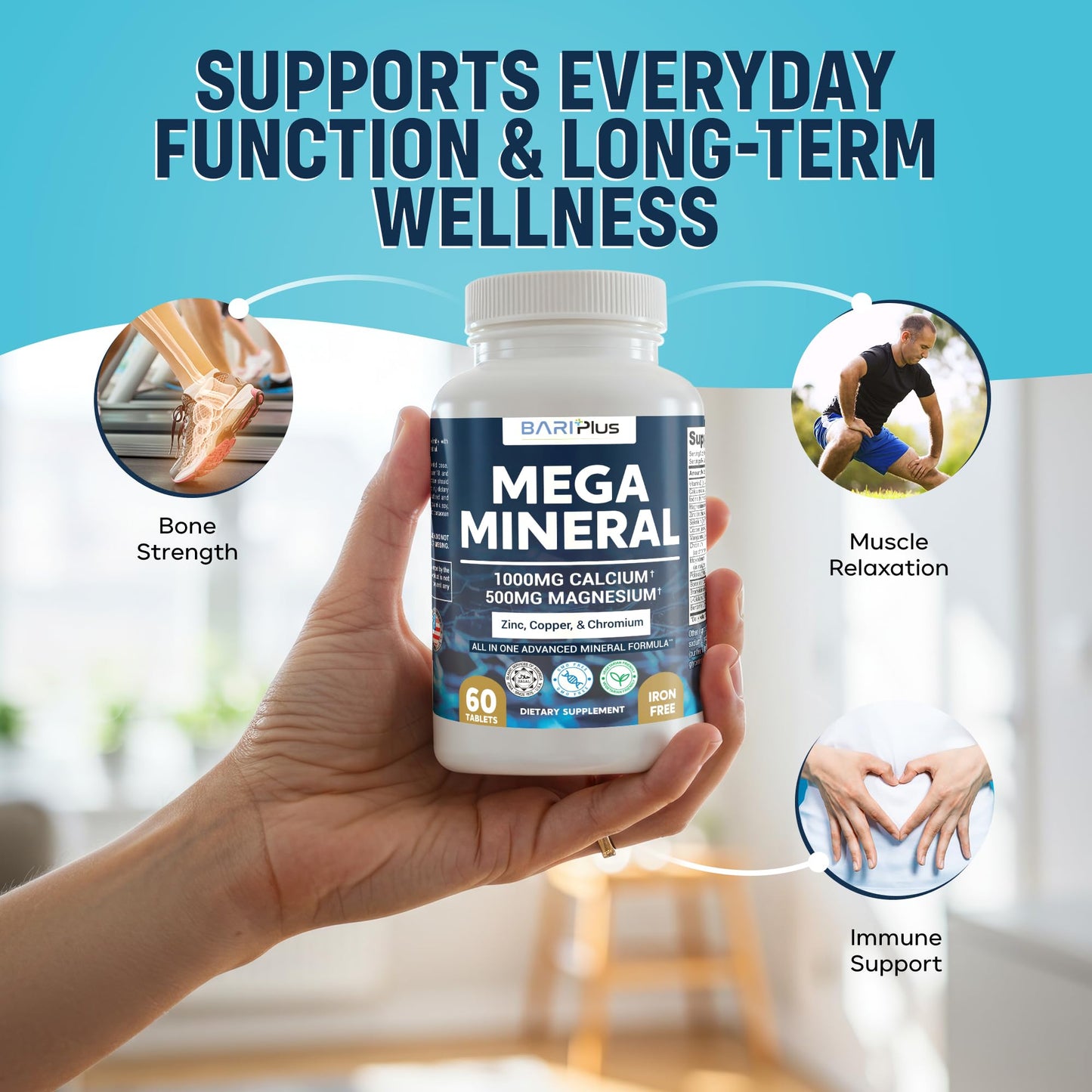 Mega Mineral – Complete Complex with Vitamin D, Calcium, Magnesium, Zinc, Potassium, Boron, Selenium, Chromium & Trace Minerals – Iron-Free – USA Made – 60 Tablets - PrimeBioHealth - canada supplements