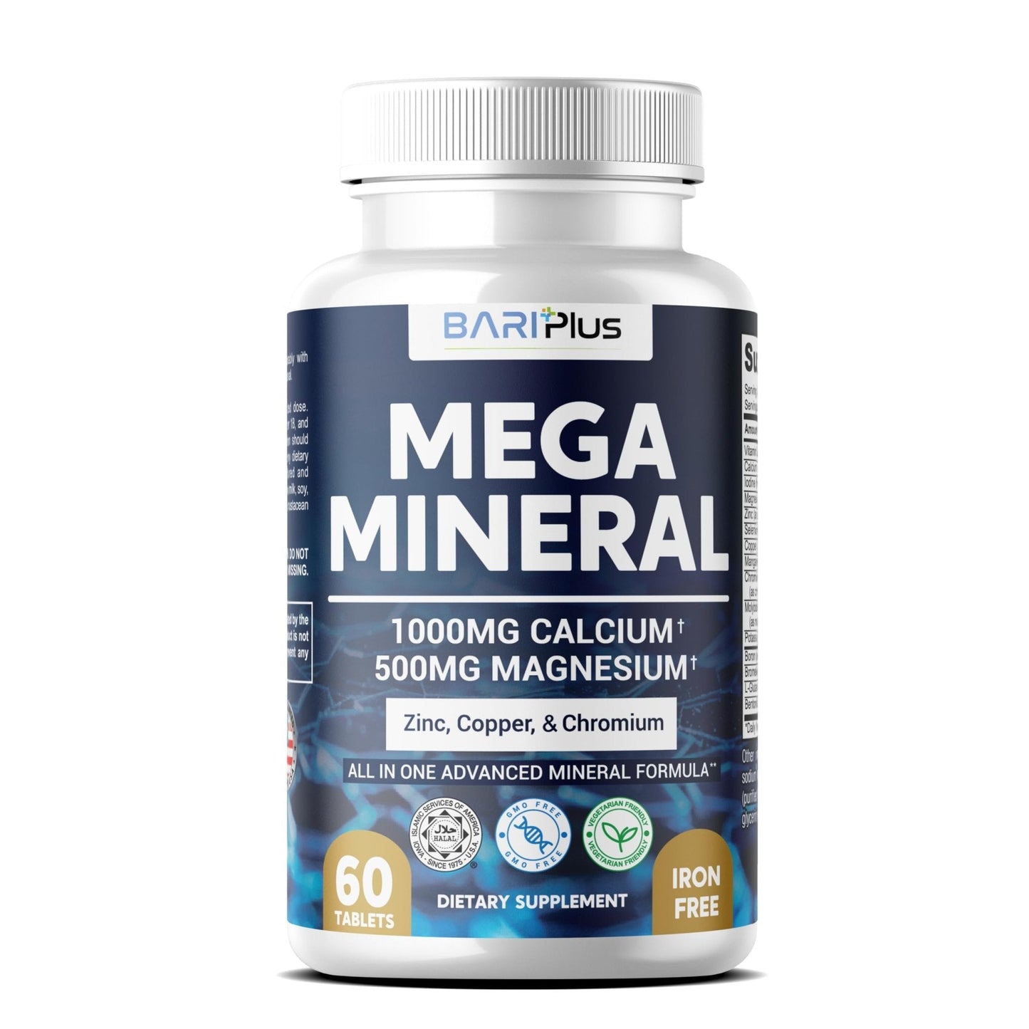 Mega Mineral – Complete Complex with Vitamin D, Calcium, Magnesium, Zinc, Potassium, Boron, Selenium, Chromium & Trace Minerals – Iron-Free – USA Made – 60 Tablets - PrimeBioHealth - canada supplements