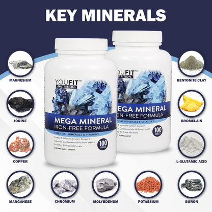 Mega Minerals Supplement by Youfit Nutrition | Trace Minerals | Premium Formula with Source of Minerals and Immune Health Support | Iron Free | All in One - PrimeBioHealth - canada supplements