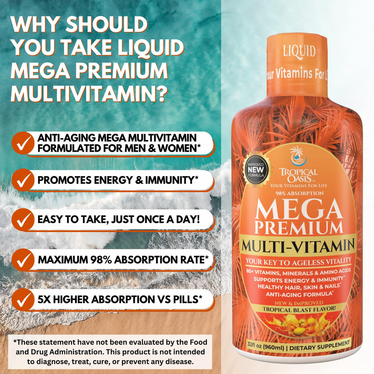Mega Premium Liquid Multivitamin | Natural Immune Support Vitamin w/ 1333% Vitamin C, 200% D3, Zinc + 20 Vitamins, 70 Minerals, & 21 Amino Acids | Sugar Free - PrimeBioHealth - canada supplements