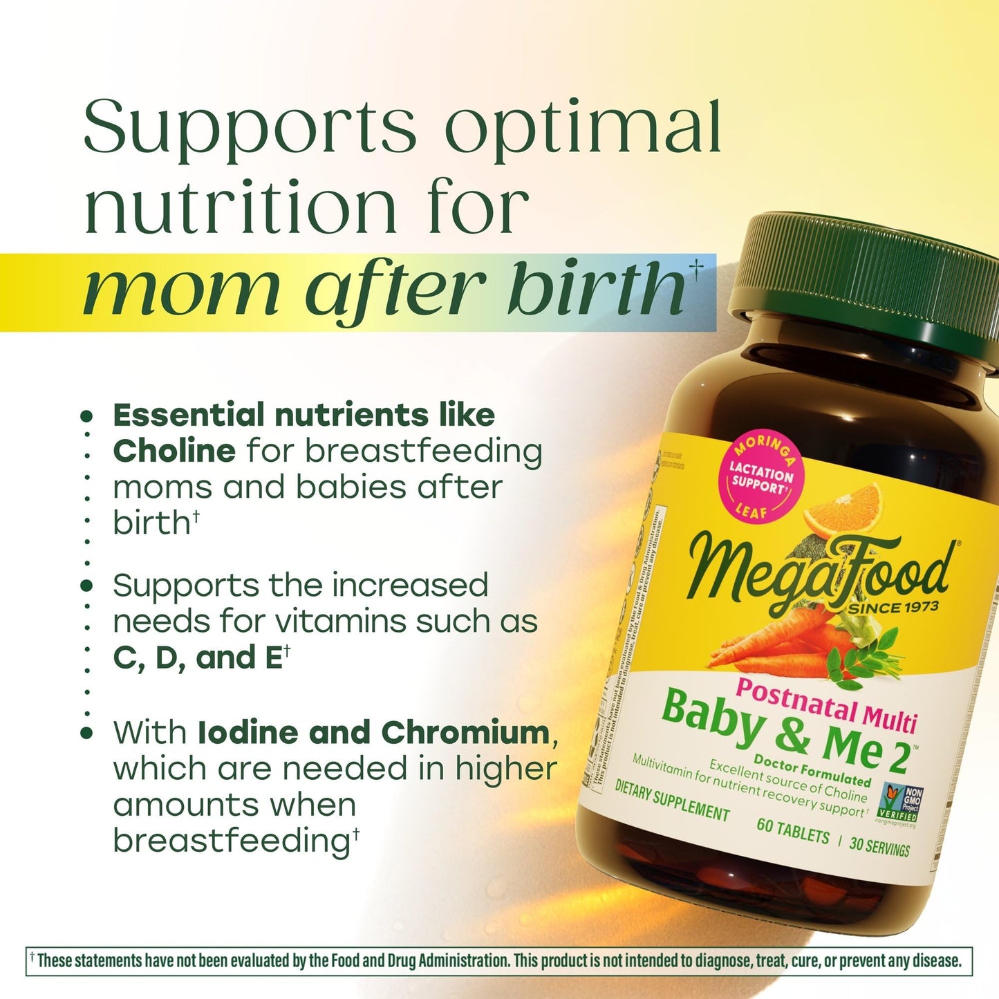 MegaFood Baby & Me 2 Postnatal Vitamins for Women Breastfeeding with Folate (Folic Acid Natural Form), Choline, Iodine, Vitamin D - PrimeBioHealth - canada supplements