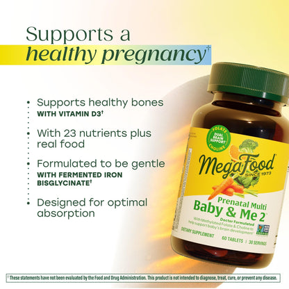 MegaFood Baby & Me 2 Prenatal Vitamin and Minerals - Vitamins for Women - with Folate (Folic Acid Natural Form), Choline, Iron, Iodine, and Vitamin C - PrimeBioHealth - canada supplements