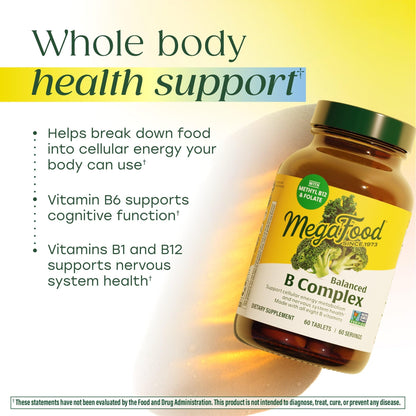MegaFood Balanced B Complex - B Complex Vitamin Supplement - 8 B Vitamins Including Vitamin B6, Vitamin B12, Folate, Biotin & More - Supports Cellular Energy Production - PrimeBioHealth - canada supplements
