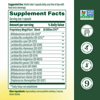 MegaFood MegaFlora Probiotic - Probiotics for Women Digestive Health - Immune Support Supplement - 20 Billion CFU - 14 Strains - Non-GMO - PrimeBioHealth - canada supplements
