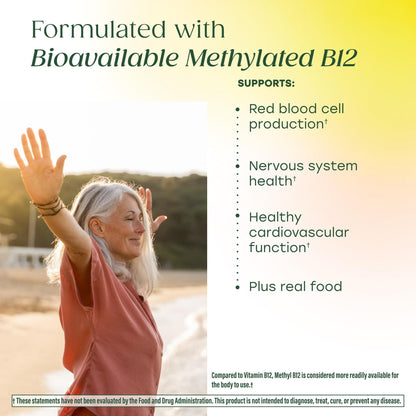 MegaFood Methyl B12 - Vegan - Includes Methyl Folate, Vitamin B12 & B6 - Supports Cellular Energy Production, Nervous System Health - PrimeBioHealth - canada supplements