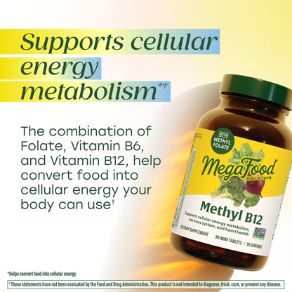 MegaFood Methyl B12 - Vegan - Includes Methyl Folate, Vitamin B12 & B6 - Supports Cellular Energy Production, Nervous System Health - PrimeBioHealth - canada supplements