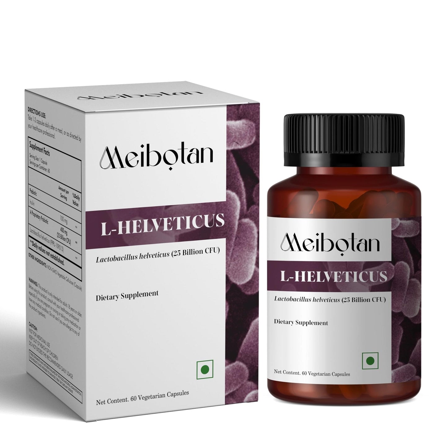 MEIBOTAN L-Helveticus Probiotic Bacteria with 25 Billion CFU for Women & Men, Helps Digestion, Nutrient Absorption and Fight Bad Bacterias - 60 Veggie Capsules - PrimeBioHealth - canada supplements