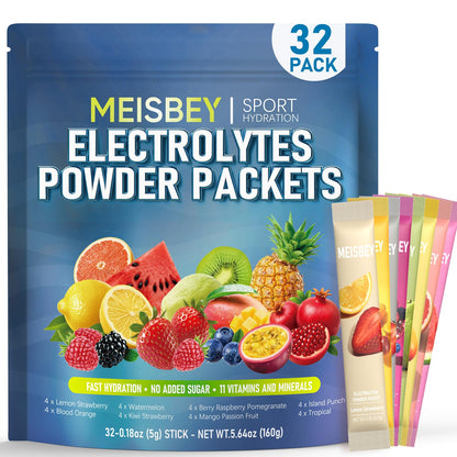 Meisbey Electrolyte Powder Packets – 32 Sticks Sugar Free Hydration Packets, Liquid Daily IV Electrolyte Hydration Powdered Drink Mix with Vitamins & Minerals, Keto Friendly, Vegan, Non-GMO - PrimeBioHealth - canada supplements