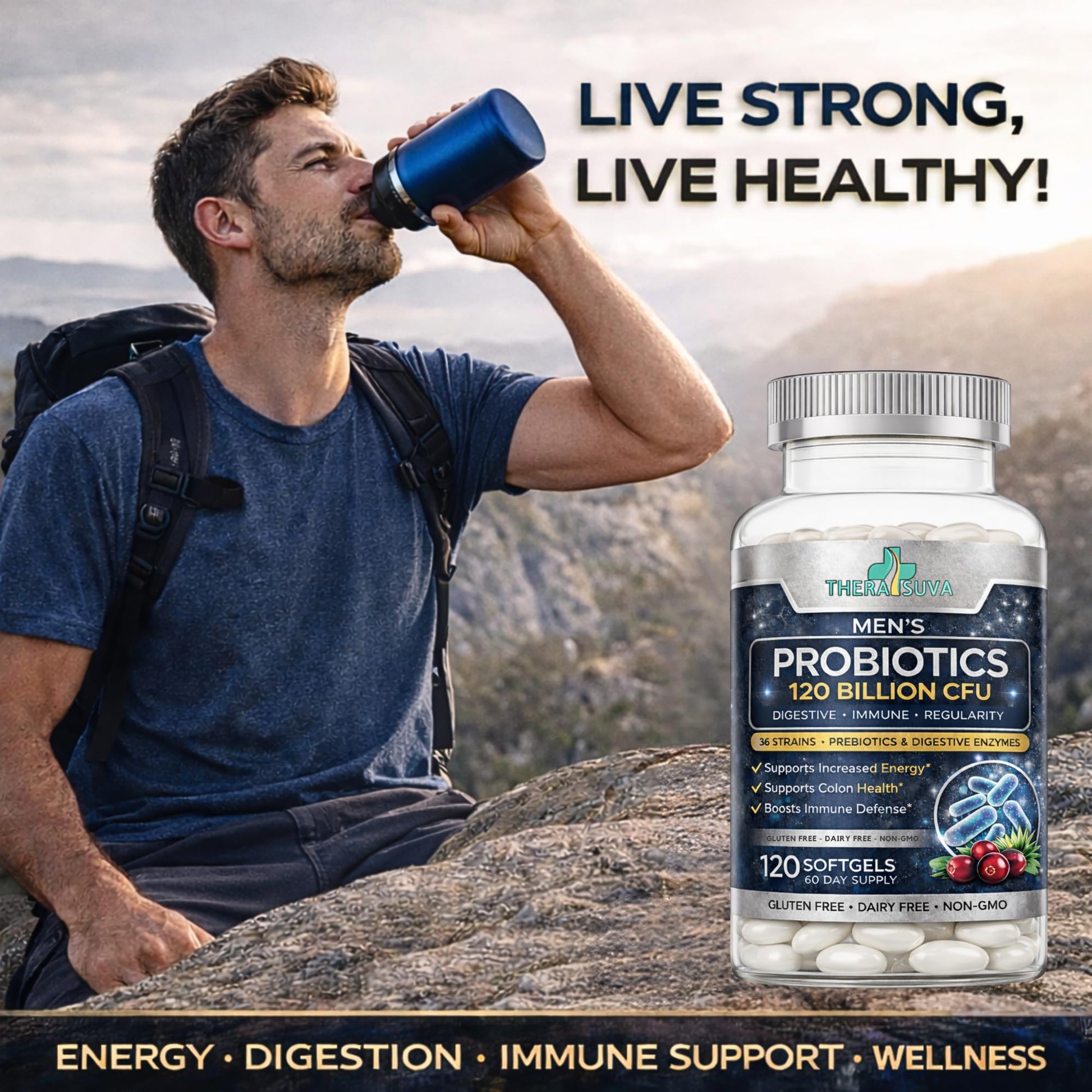 Men’s Advanced Probiotics 120 Billion CFU - 36 Strains + Prebiotics, Enzymes & Veggie Blend for Gut, Immune & Colon Health - 2 Month Supply, 120 Softgels - PrimeBioHealth - canada supplements