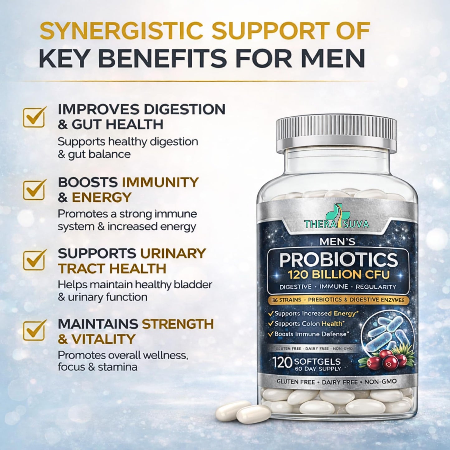 Men’s Advanced Probiotics 120 Billion CFU - 36 Strains + Prebiotics, Enzymes & Veggie Blend for Gut, Immune & Colon Health - 2 Month Supply, 120 Softgels - PrimeBioHealth - canada supplements